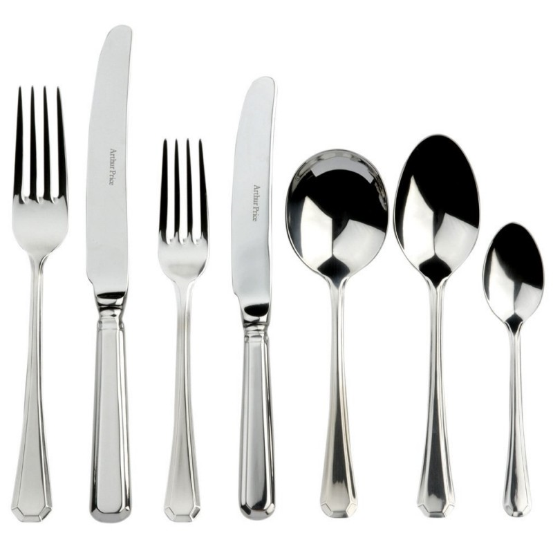 7 piece place setting, Arthur Price of England, Grecian, sovereign silver plate