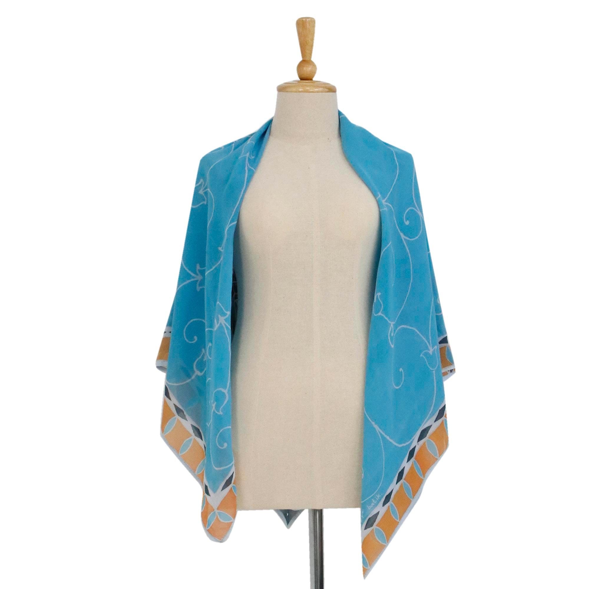 Hand Dyed Blue/Multicolor Floral Cotton Shawl - Terrace Garden