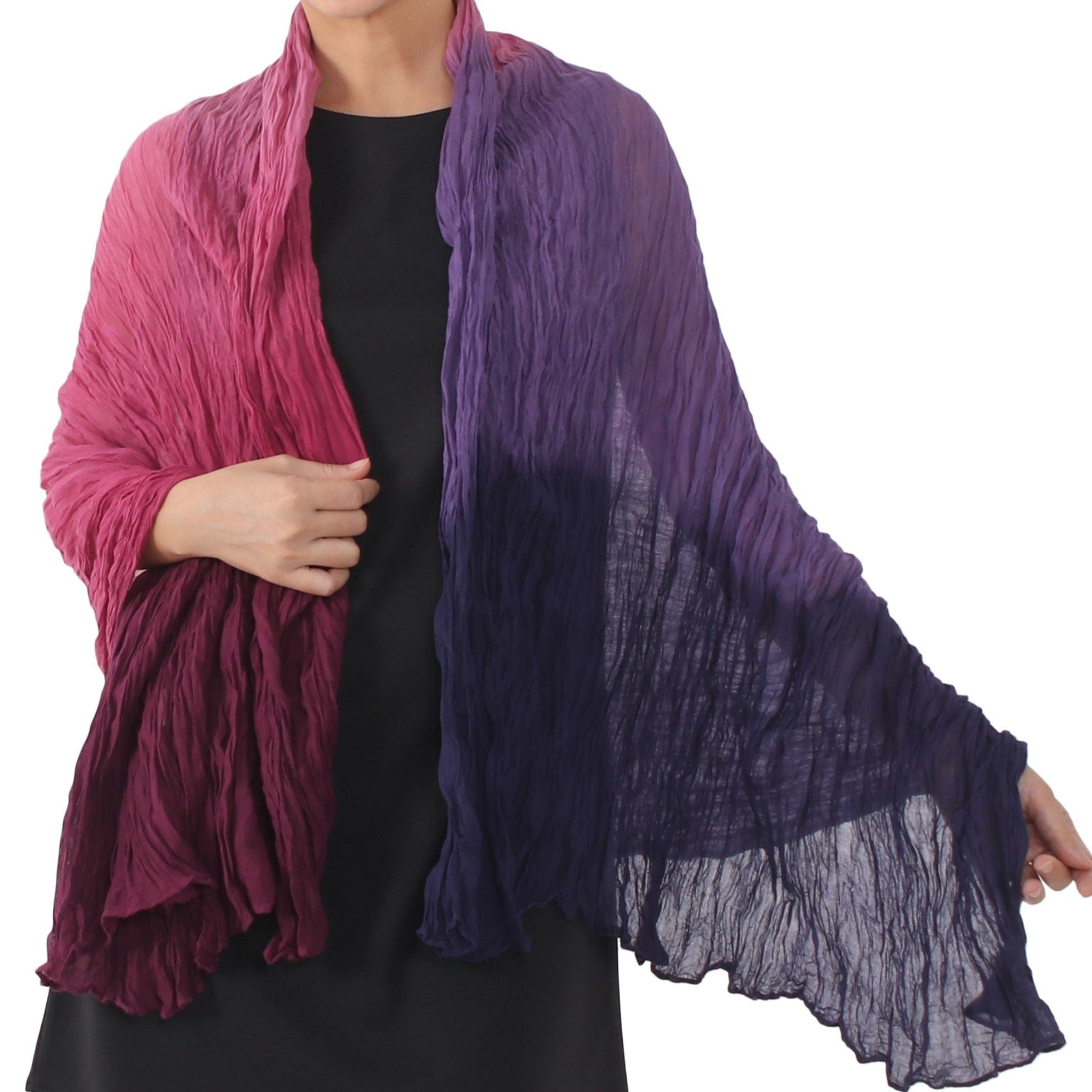 Cotton Shawl in Mulberry and Orchid from Thailand - Calm Day