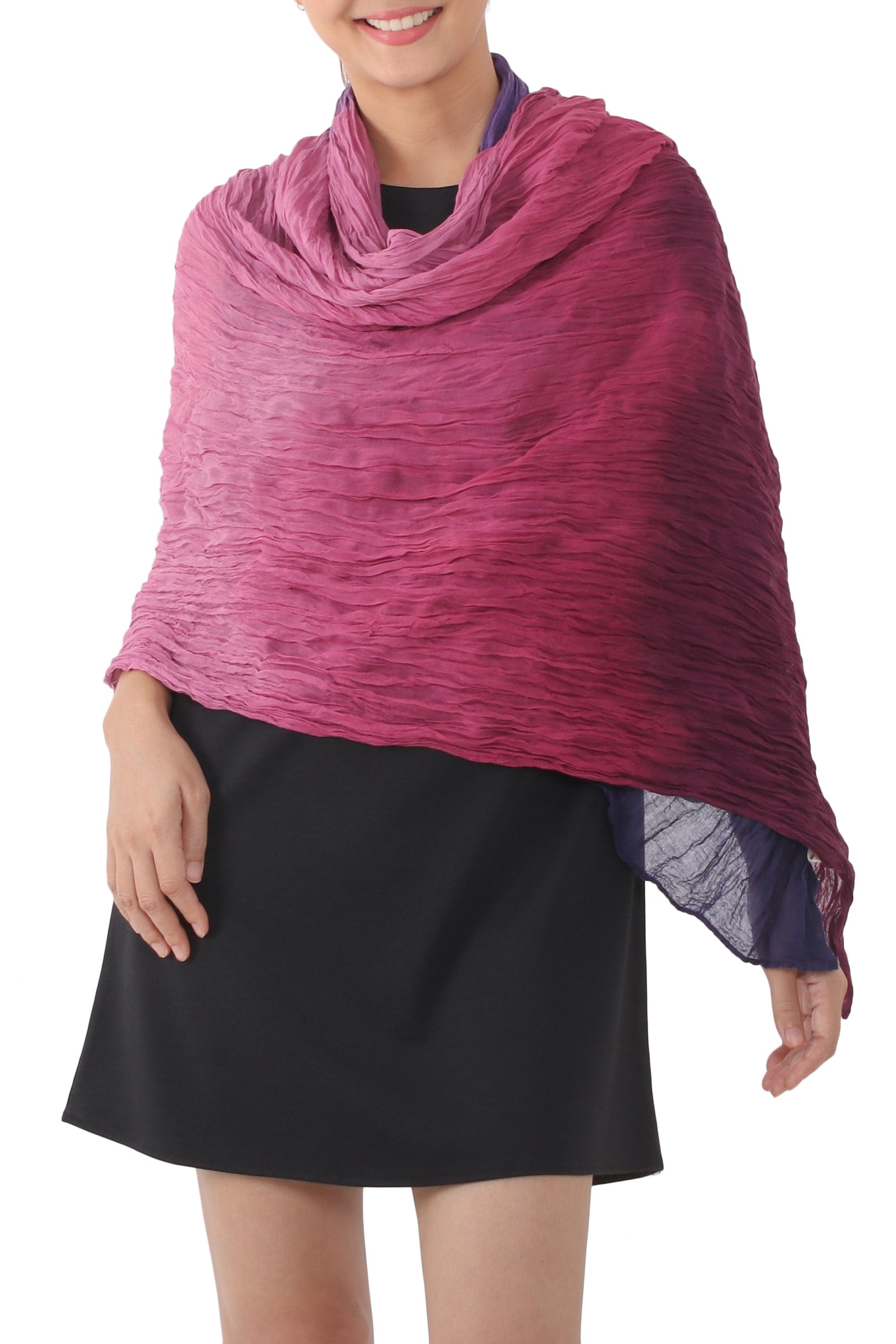 Cotton Shawl in Mulberry and Orchid from Thailand - Calm Day