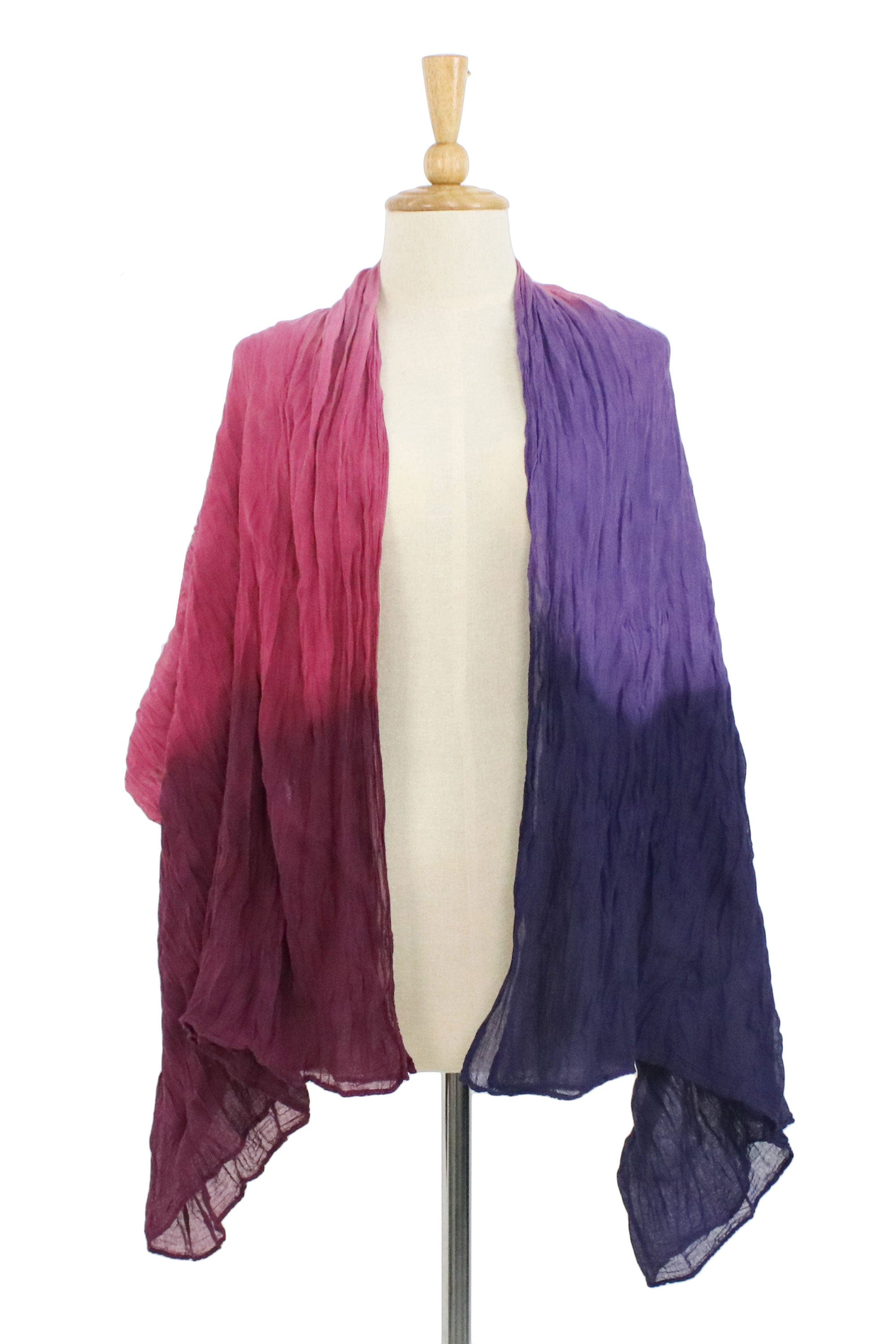 Cotton Shawl in Mulberry and Orchid from Thailand - Calm Day