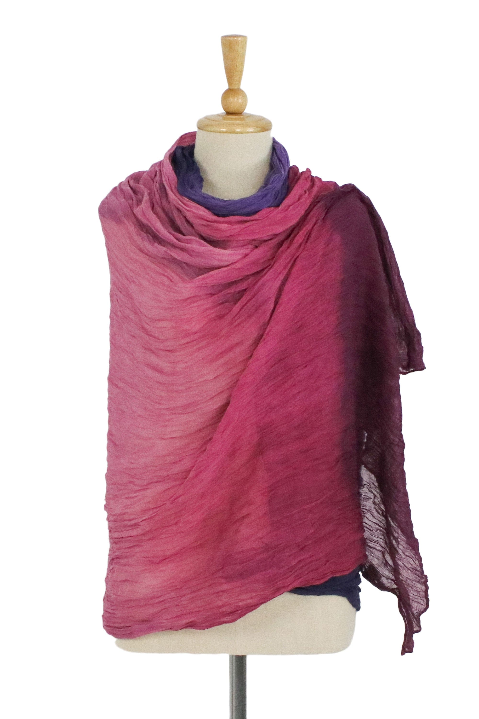 Cotton Shawl in Mulberry and Orchid from Thailand - Calm Day
