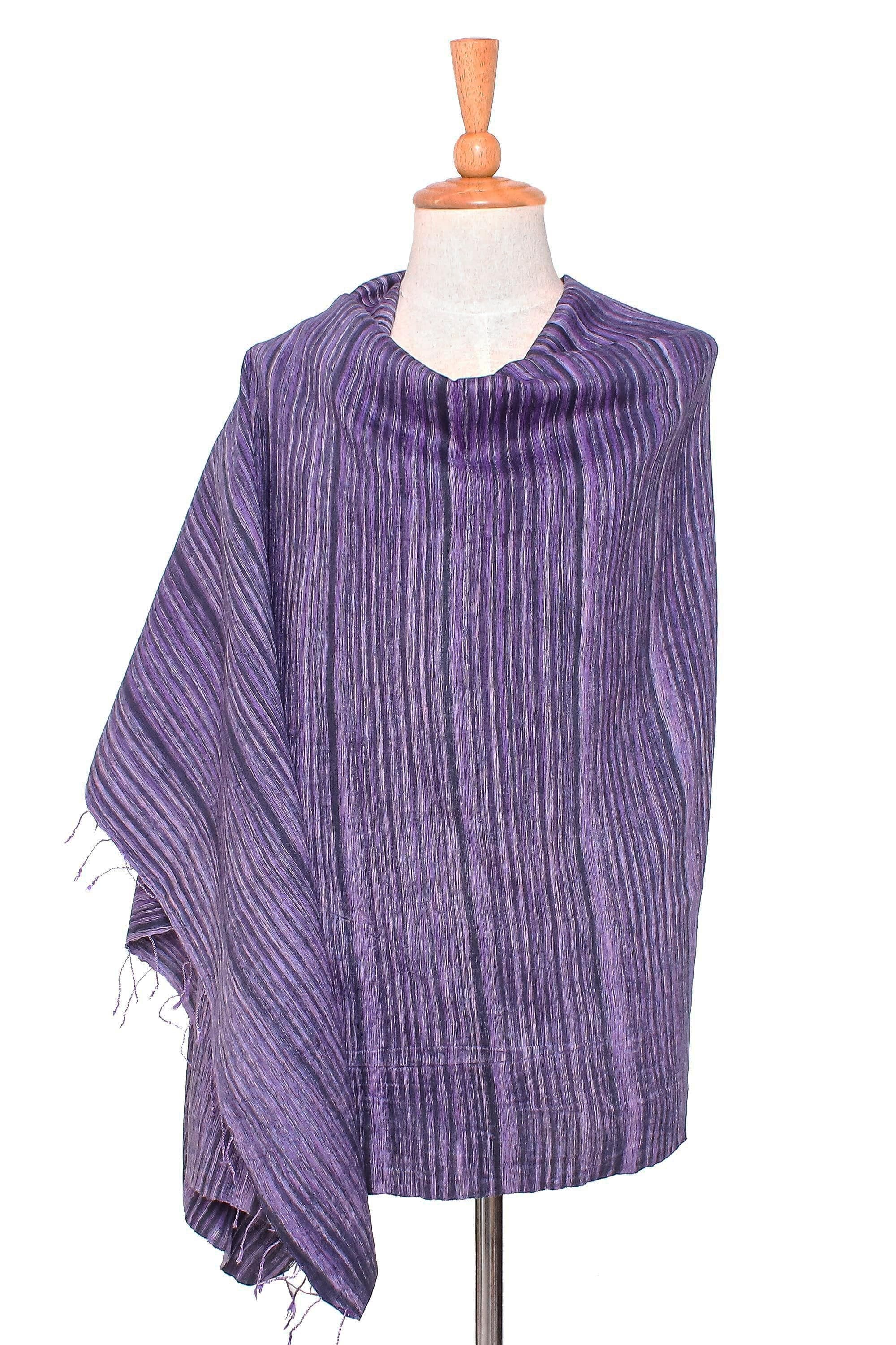 Striped Silk and Cotton Blend Shawl in Purple from Thailand - Gorgeous Stripes in Purple