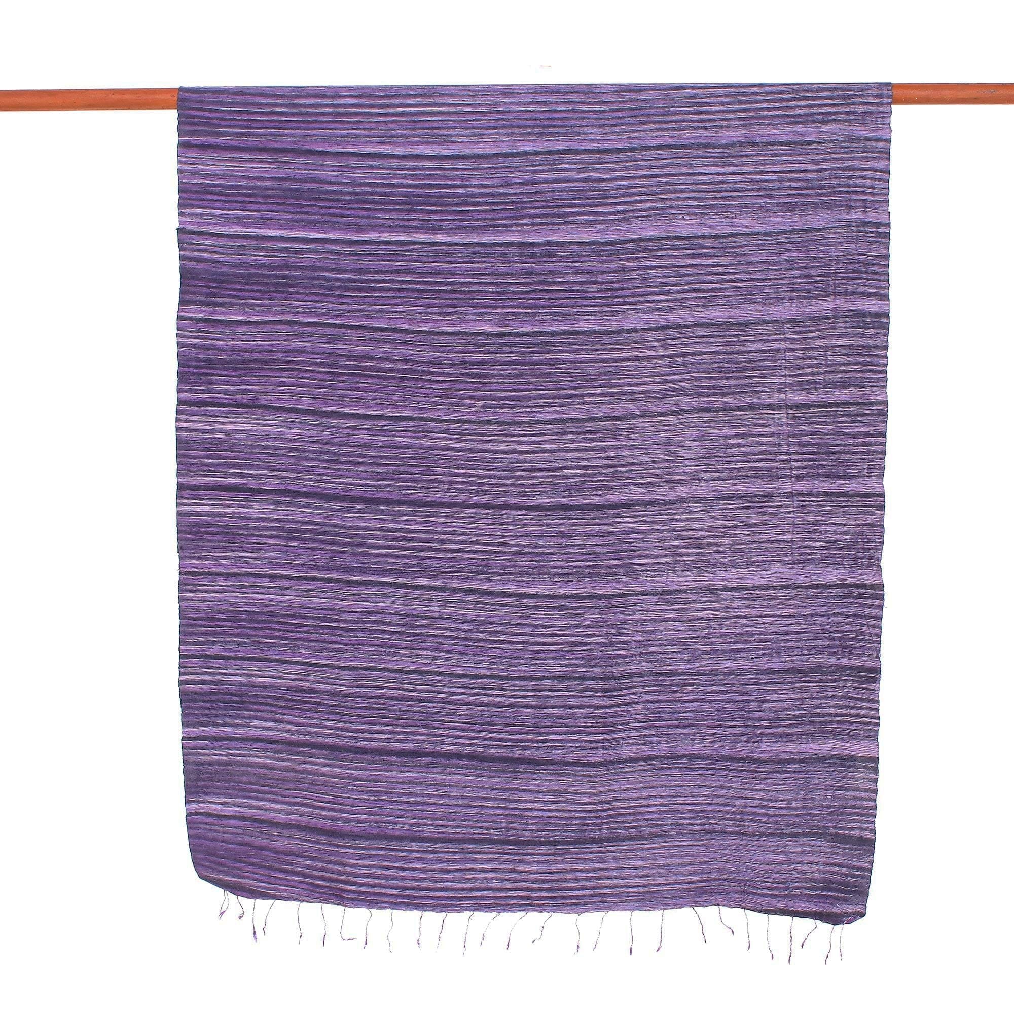 Striped Silk and Cotton Blend Shawl in Purple from Thailand - Gorgeous Stripes in Purple