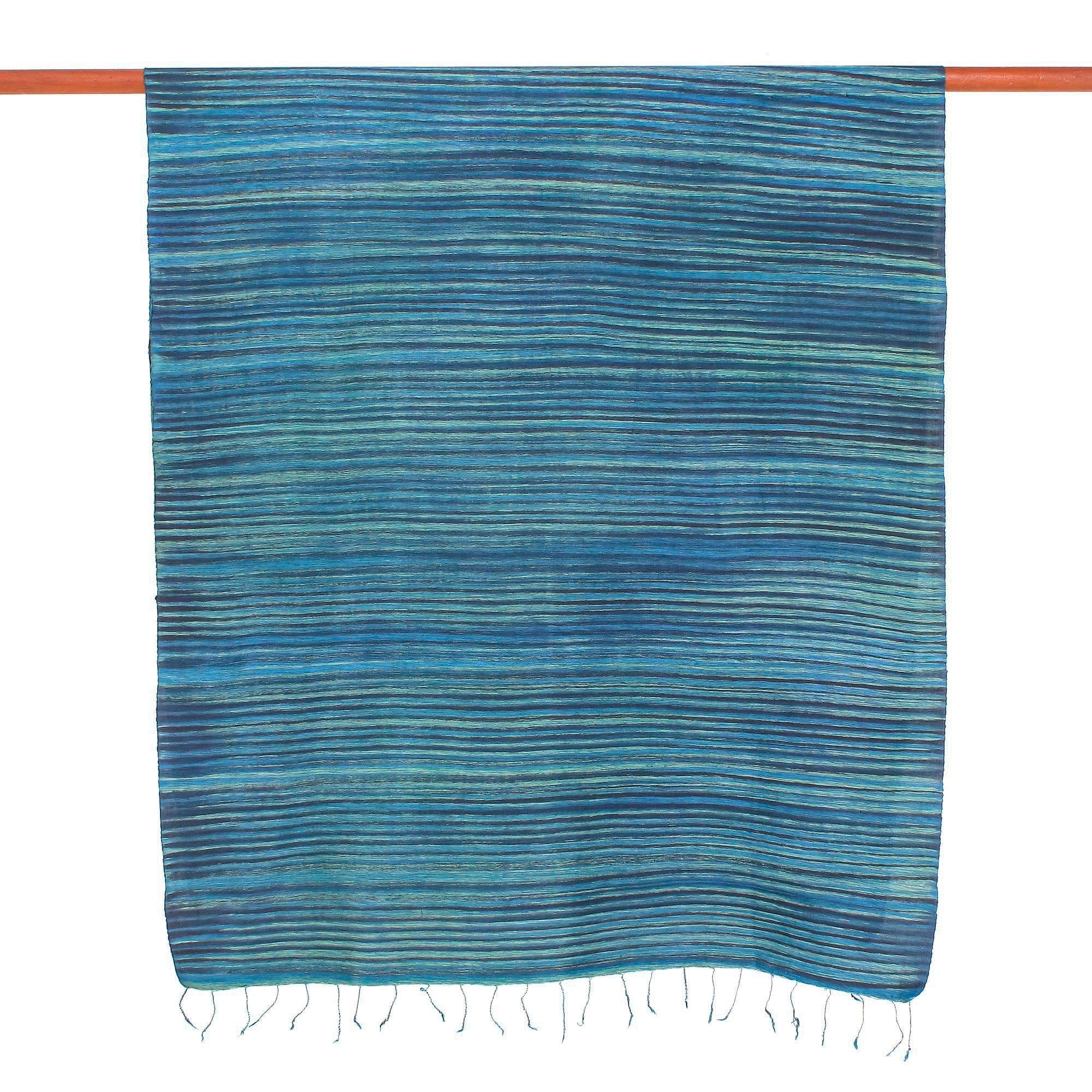 Striped Silk and Cotton Blend Shawl in Light Blue - Gorgeous Stripes in Light Blue