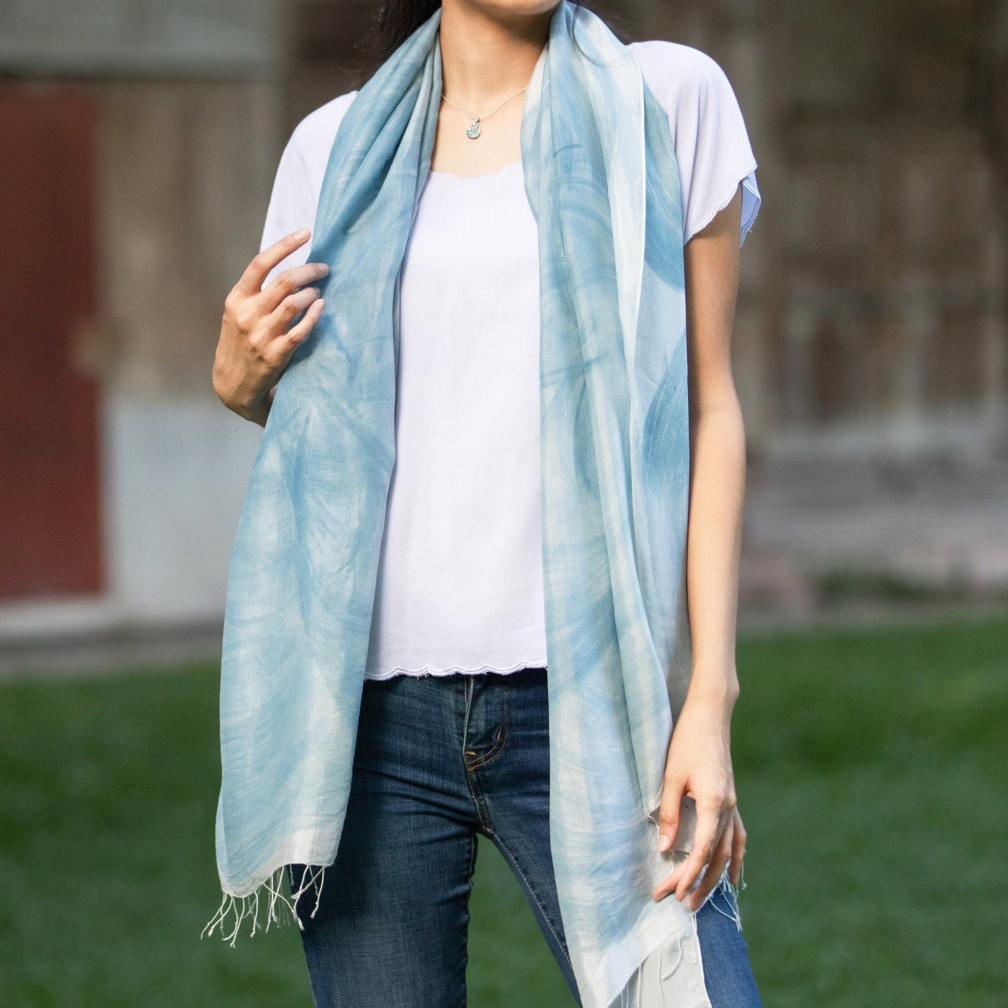 Hand-Painted Flower-Motif Silk Shawl - Lanna Flower