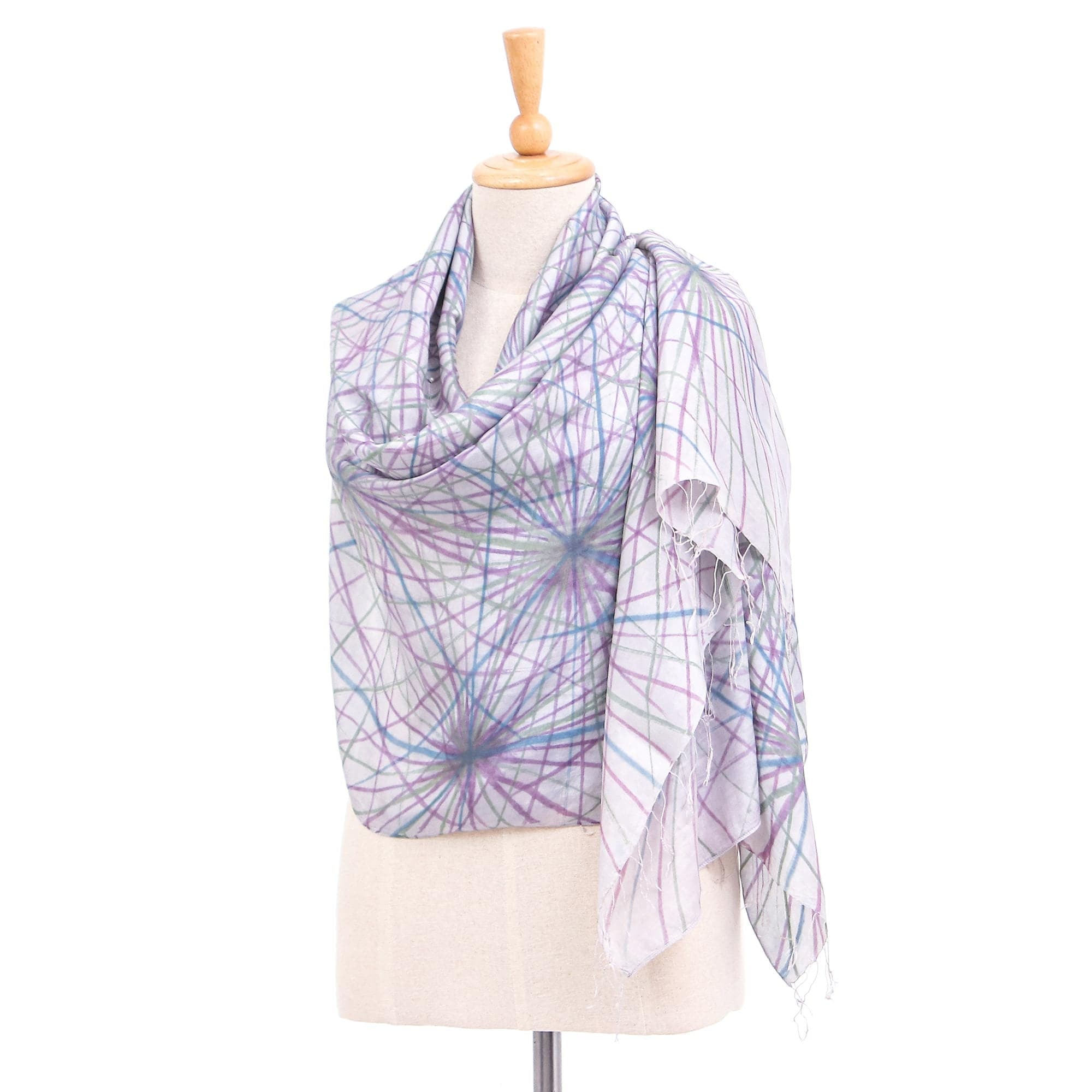 Hand-Painted Abstract-Motif Silk Shawl - Firework Festival in Grey