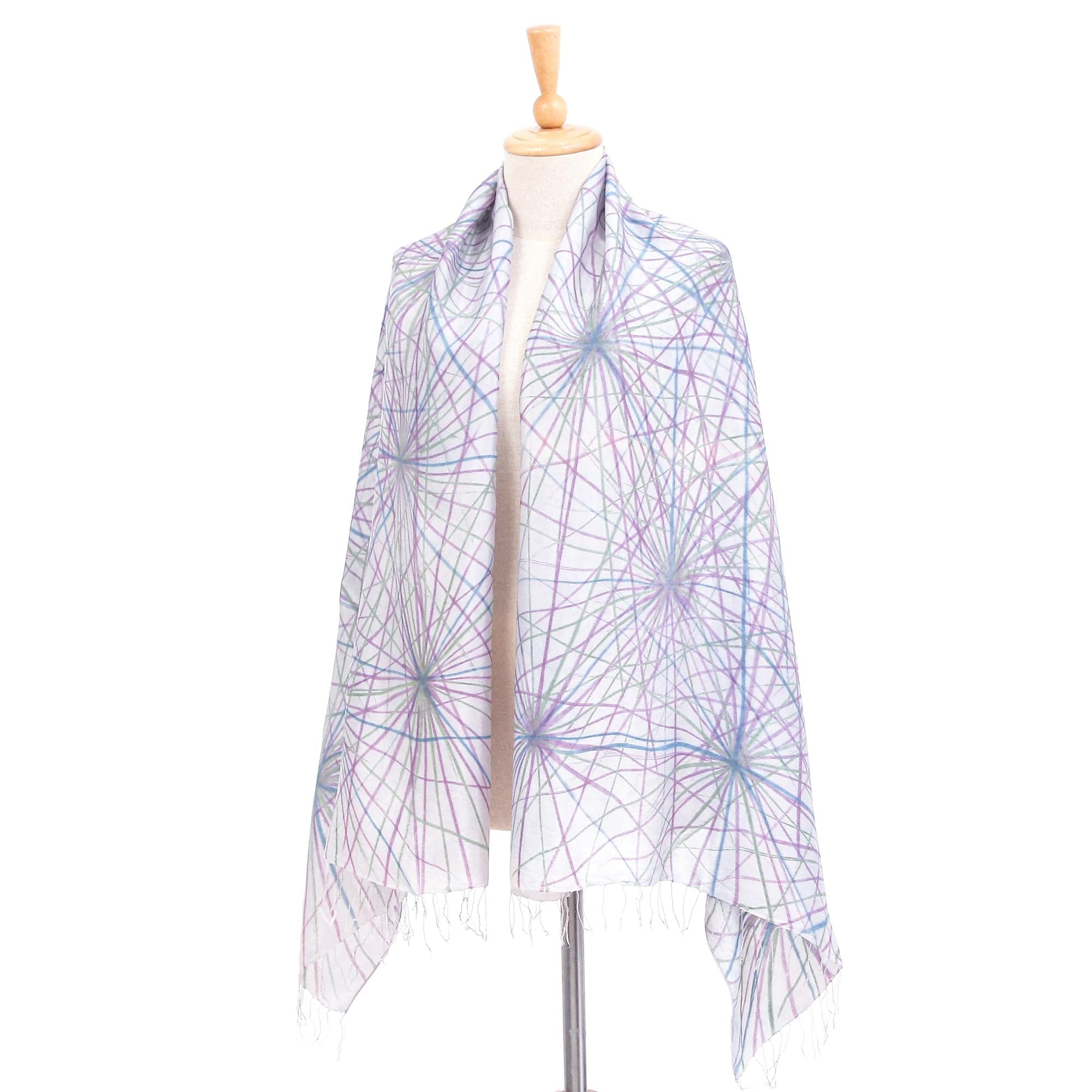 Hand-Painted Abstract-Motif Silk Shawl - Firework Festival in Grey