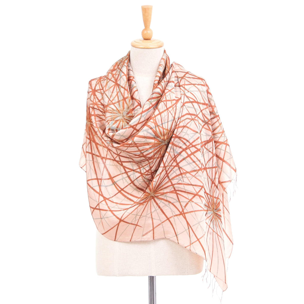Hand-Painted Thai Silk Shawl - Firework Festival in Brown