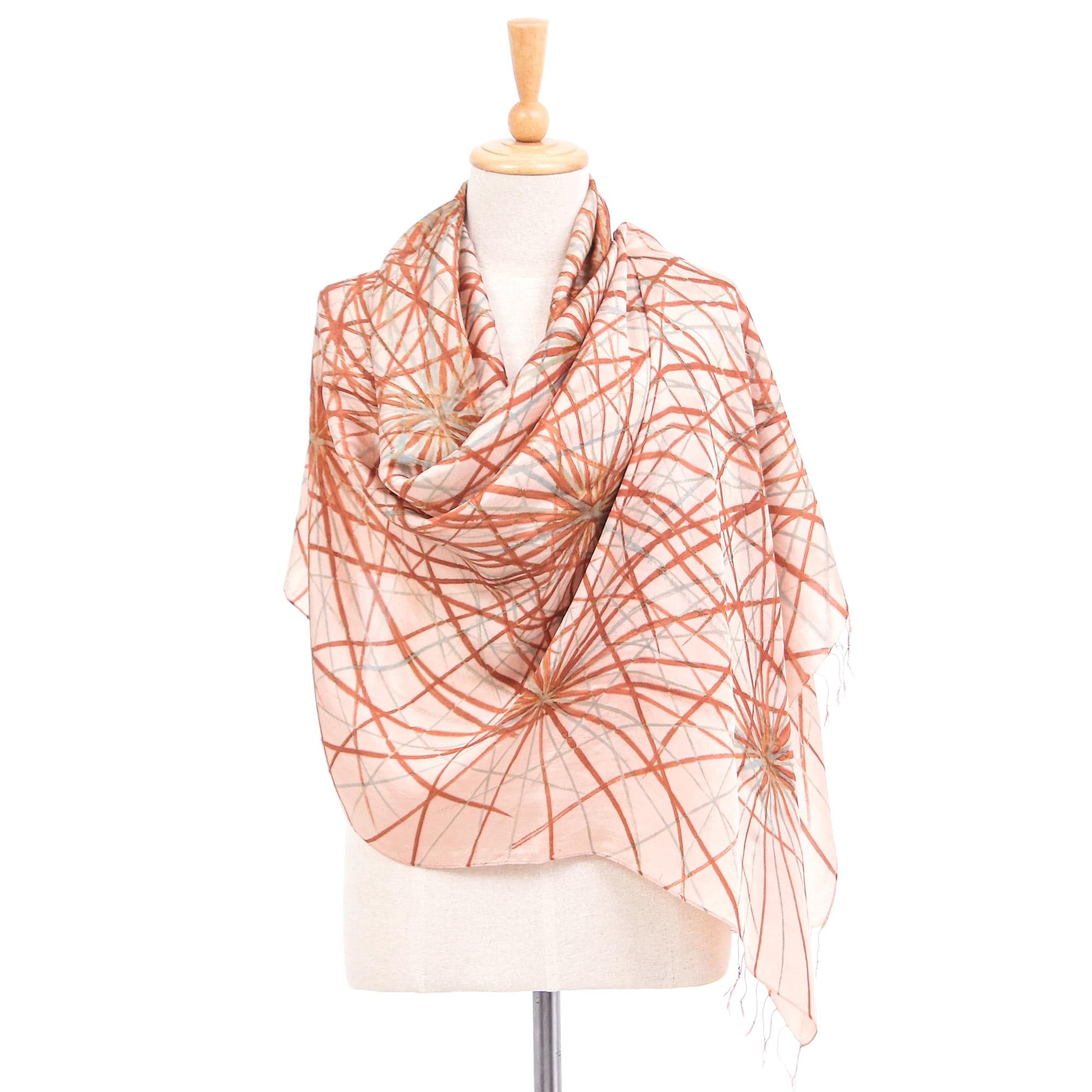 Hand-Painted Thai Silk Shawl - Firework Festival in Brown