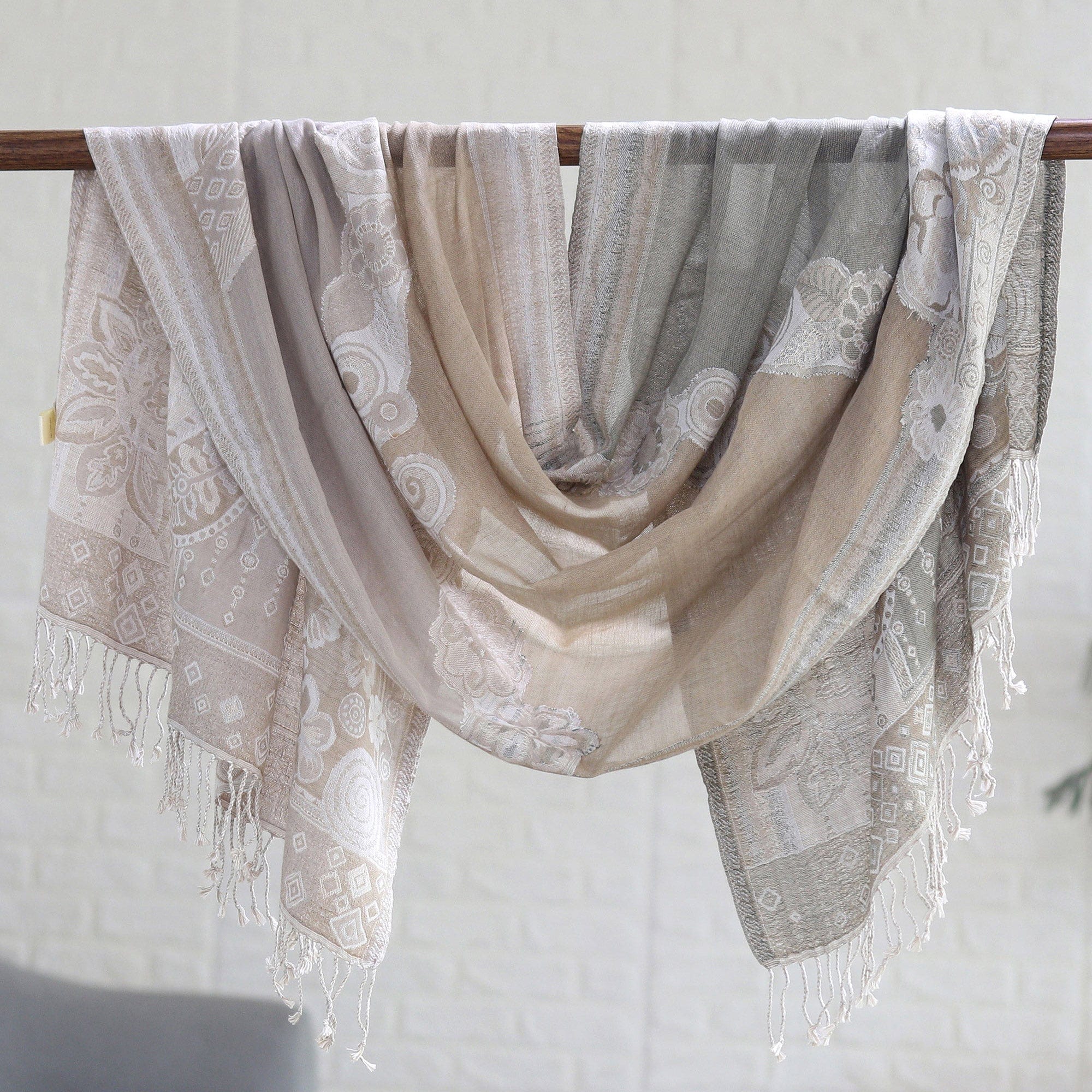 Cotton & Wool Shawl with Paisley Pattern Woven in India - Paisley Charm