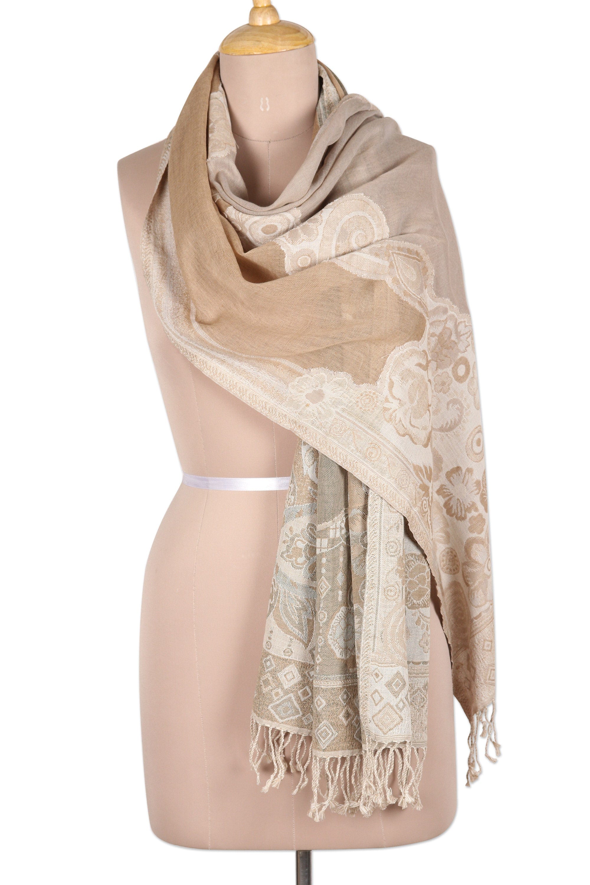 Cotton & Wool Shawl with Paisley Pattern Woven in India - Paisley Charm