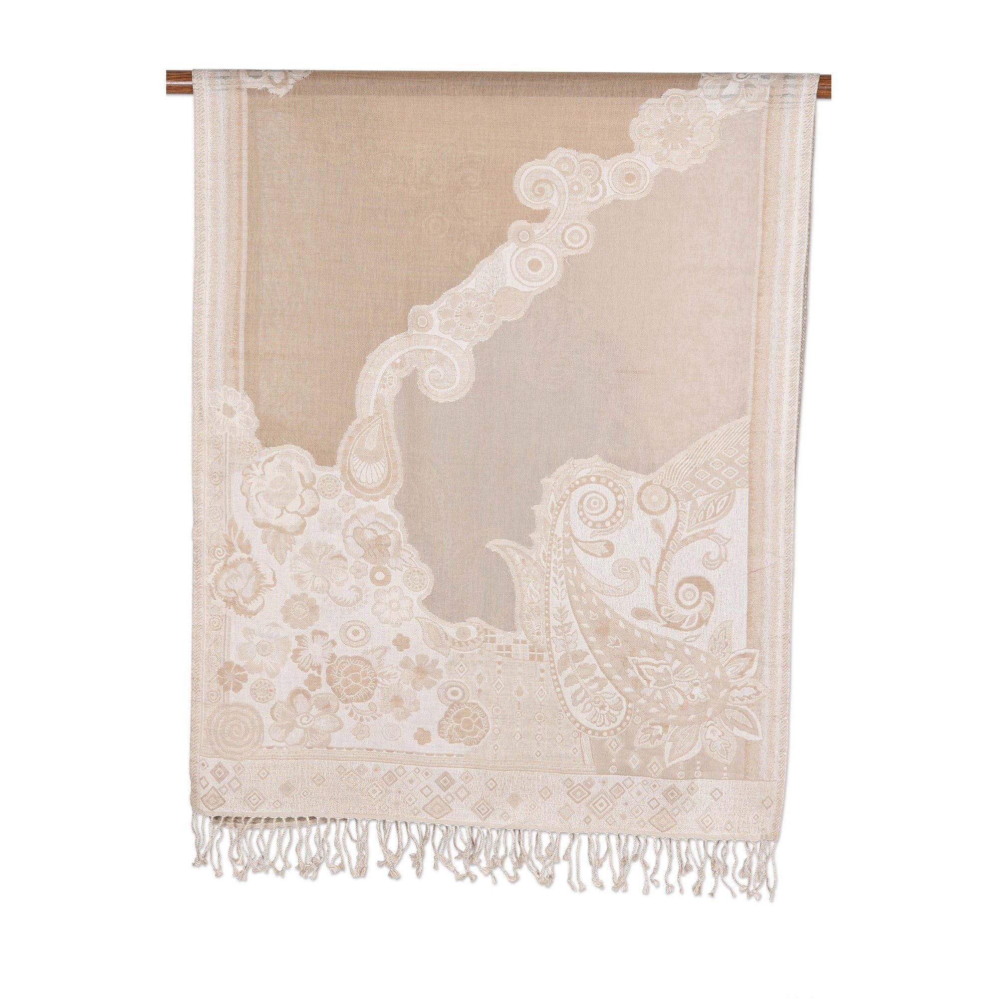 Cotton & Wool Shawl with Paisley Pattern Woven in India - Paisley Charm