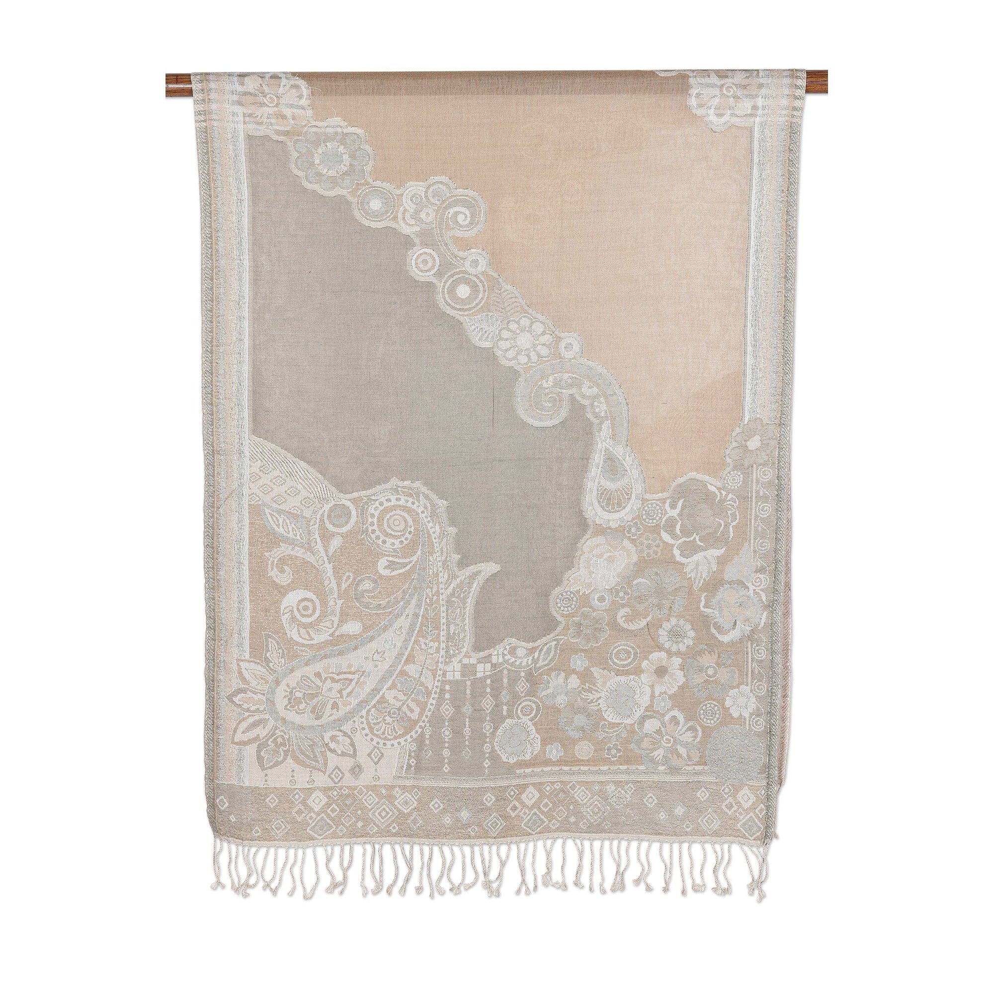 Cotton & Wool Shawl with Paisley Pattern Woven in India - Paisley Charm