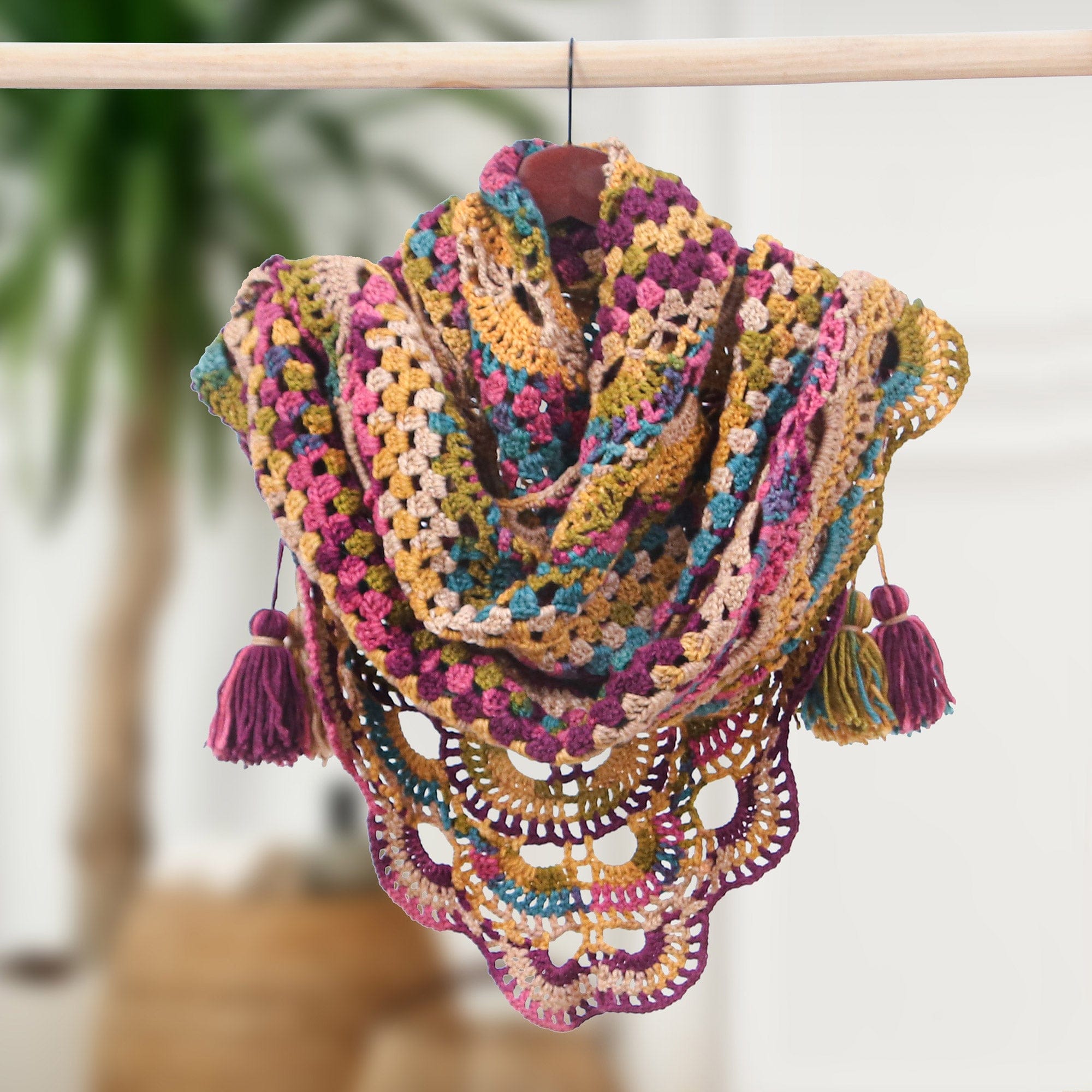 Handcrafted Colorful Crocheted Acrylic Capelet with Tassels - Multicolor Feelings