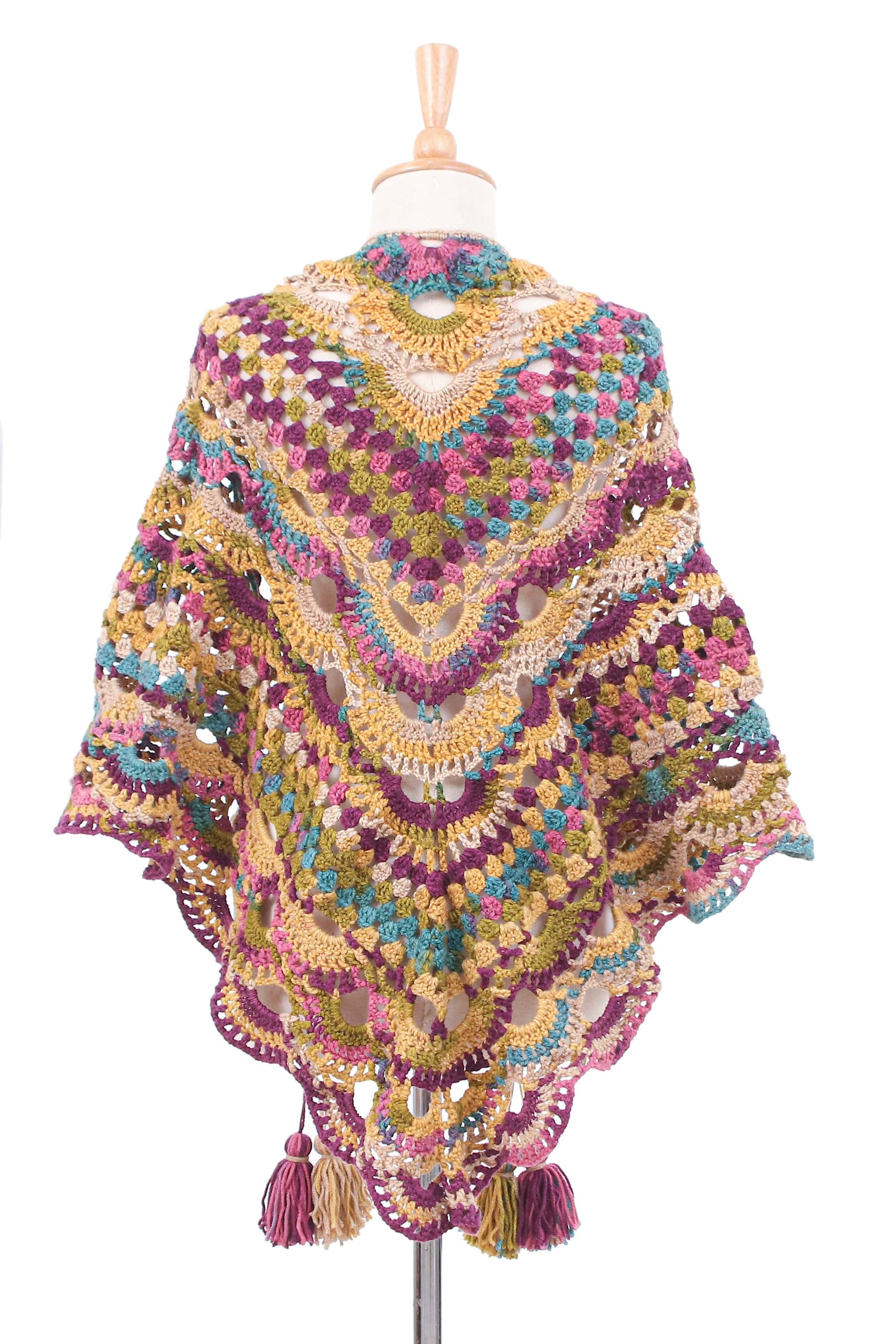 Handcrafted Colorful Crocheted Acrylic Capelet with Tassels - Multicolor Feelings