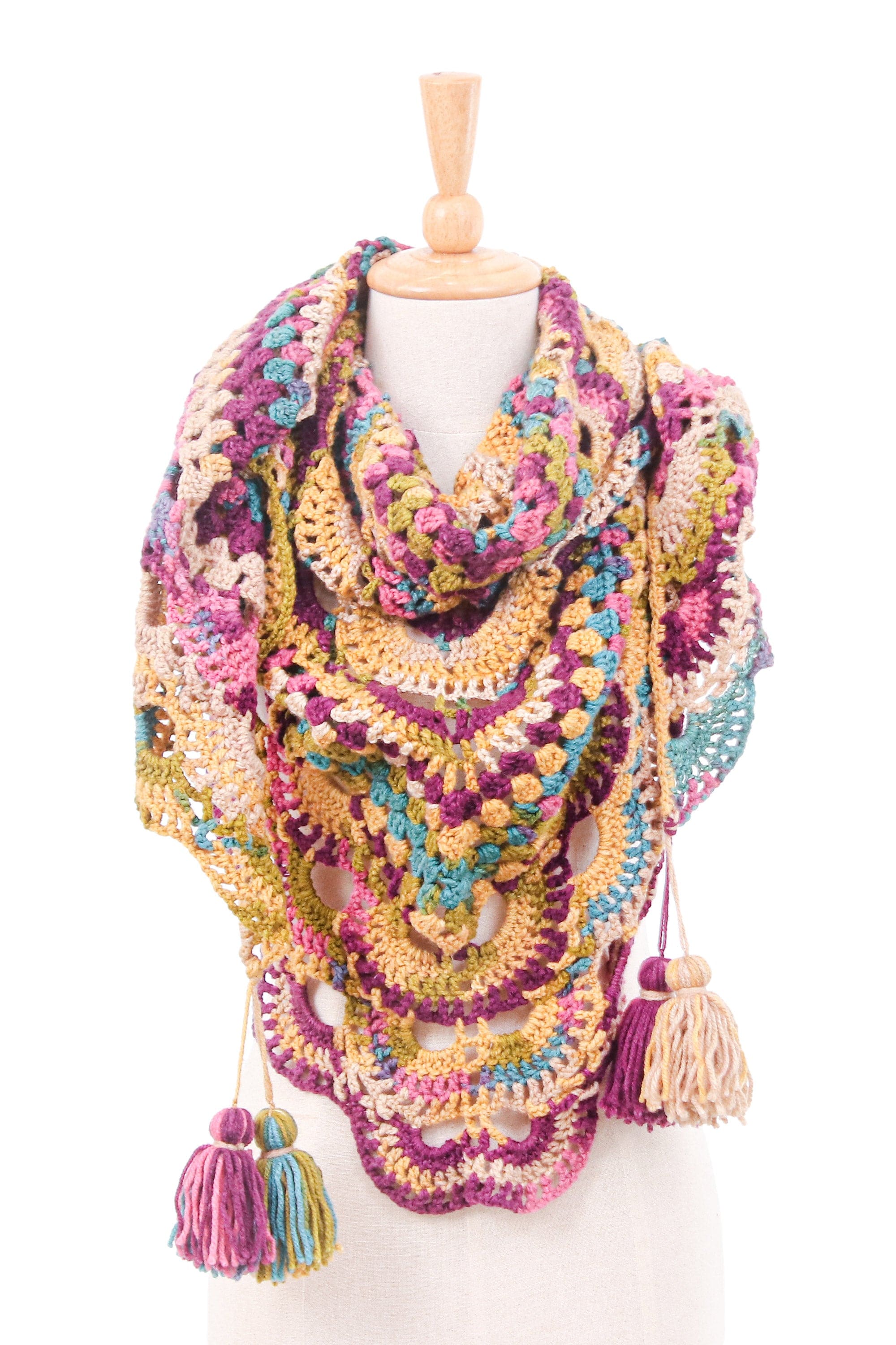Handcrafted Colorful Crocheted Acrylic Capelet with Tassels - Multicolor Feelings